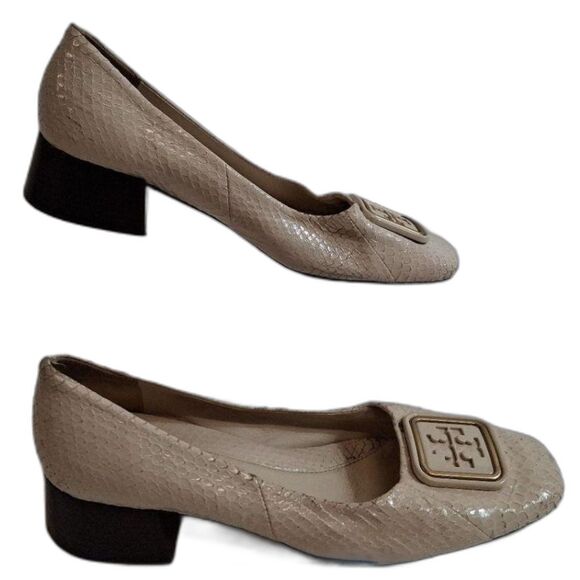 Size 8 1/2-M Tory Burch "GEORGIA" Gingerbread Block Heel Pump shoes - Picture 1 of 7